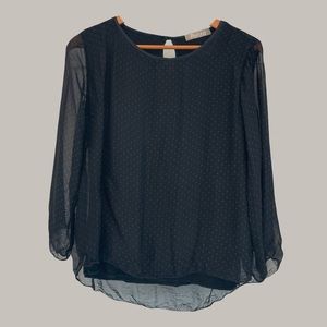 POLITA Italian Made Blouse Women’s Medium Black Sheer Crop Sleeve Classy Top